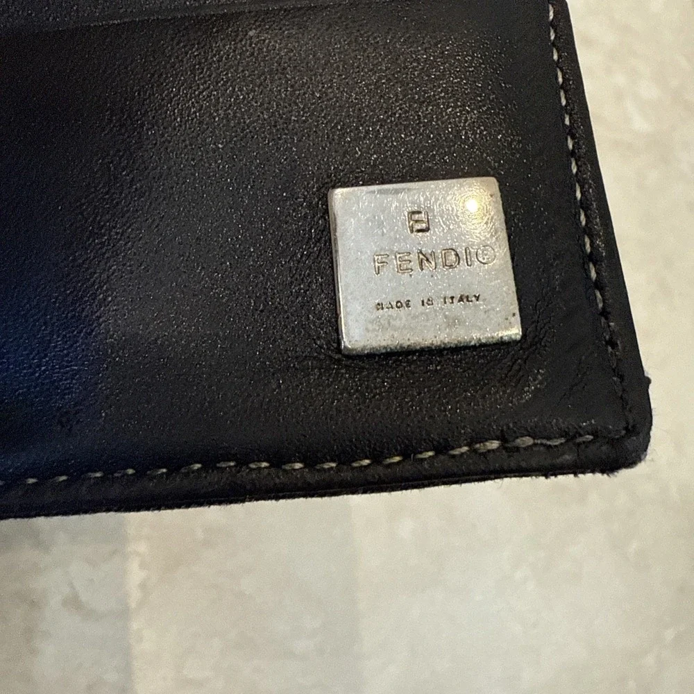 VTG Fendi Zucca‎ Monogram Bifold Logo Wallet Brown Canvas & Leather Italy *See